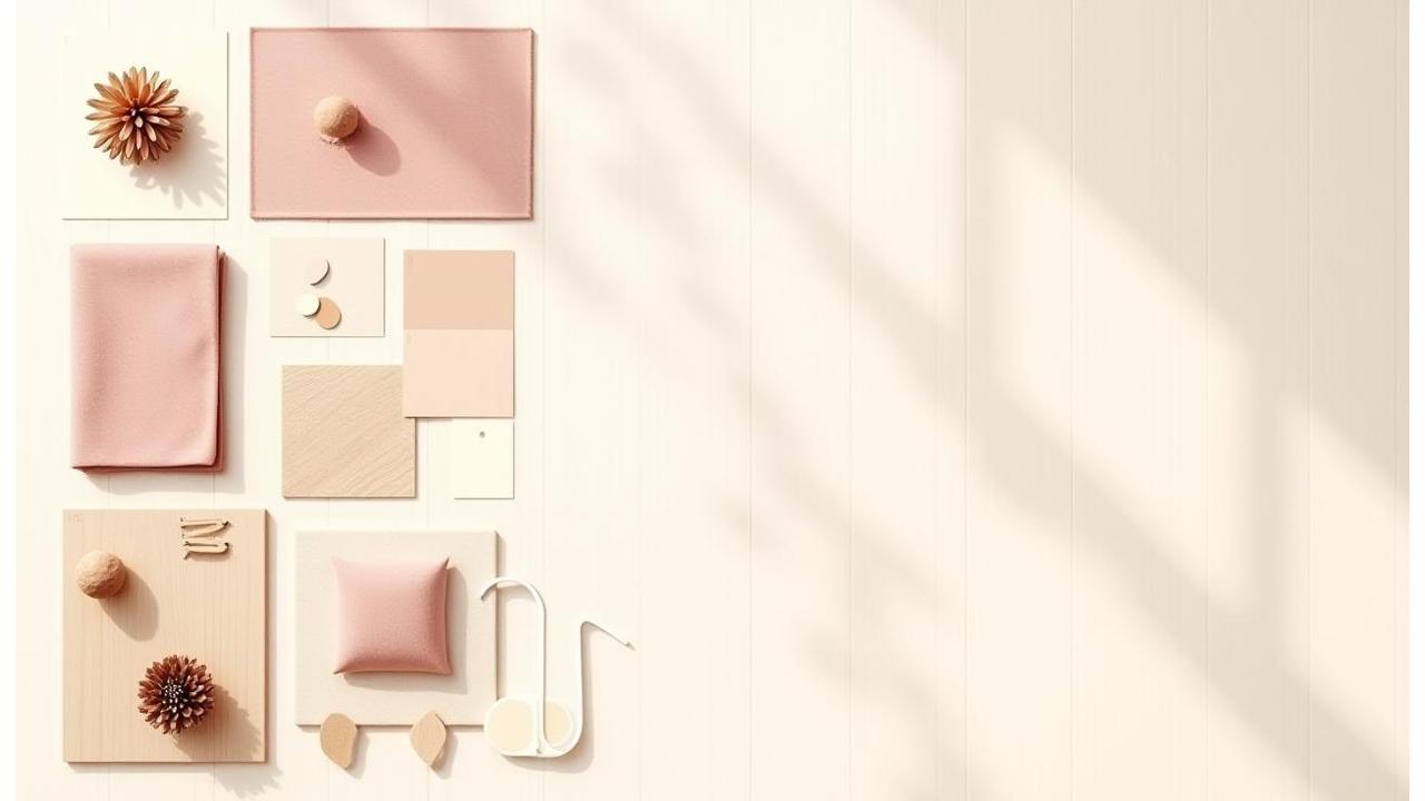 Mood-board flat lay representing interior design concepts and materials